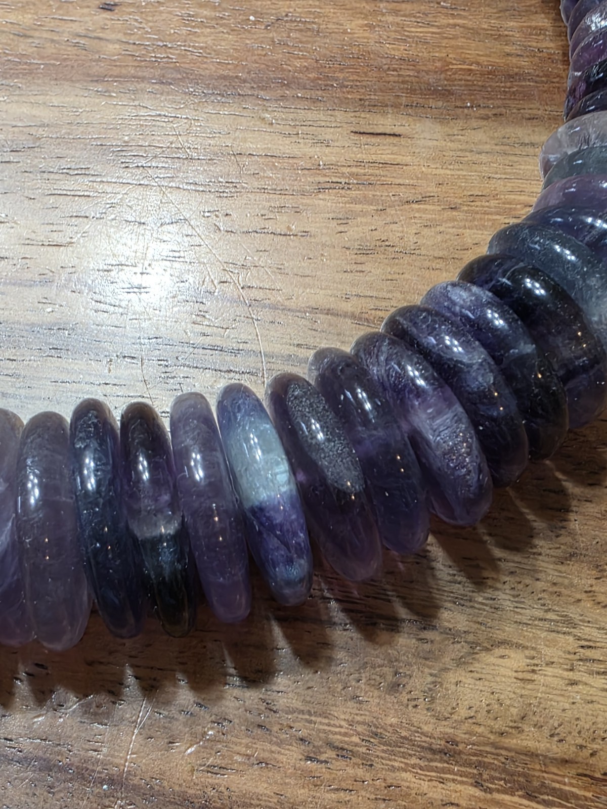 FAS 925 Sterling Silver Chunky Graduated Purple Fluorite Disc Rondelle Necklace