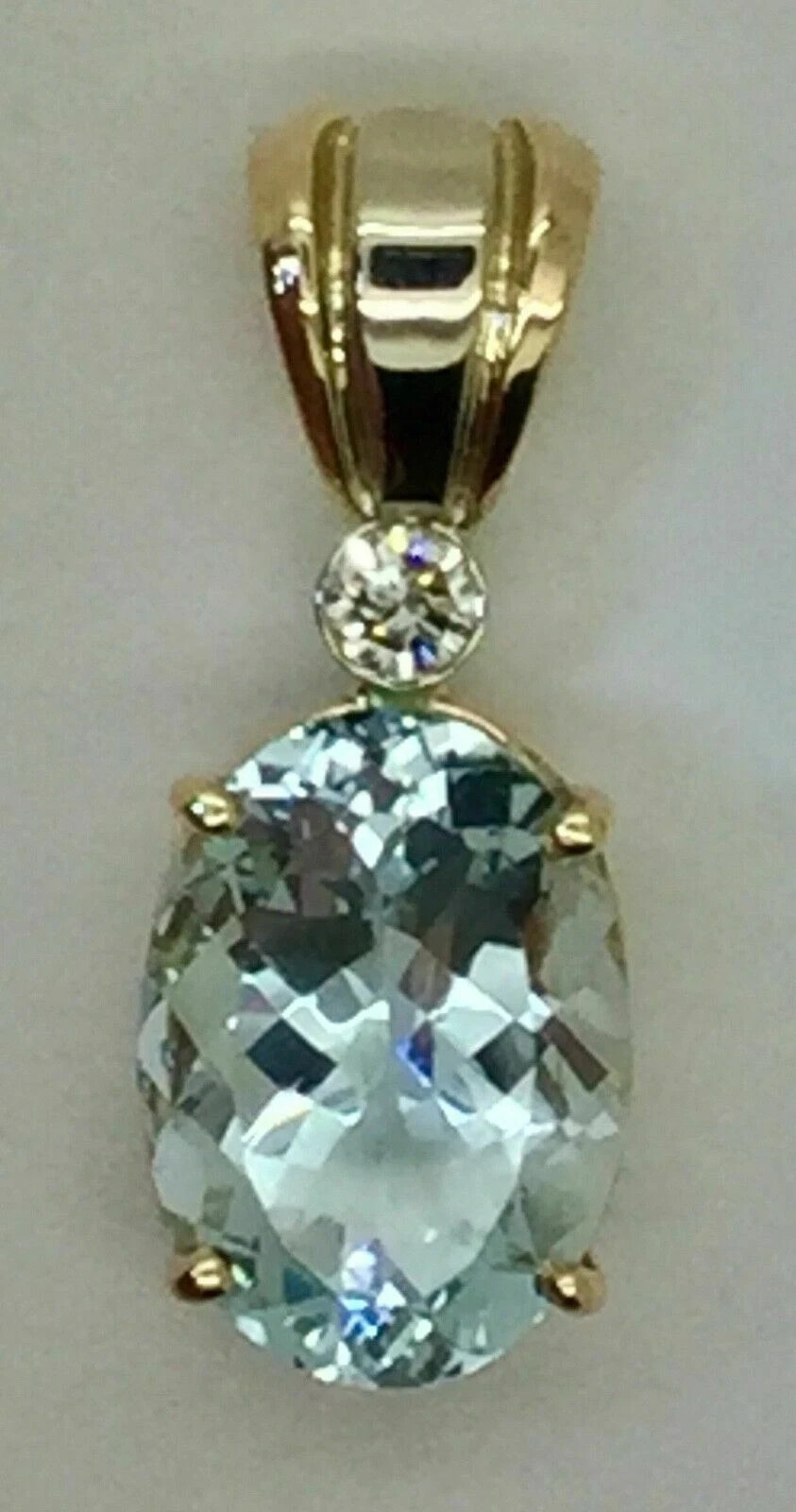 3.00 Ct Oval Cut Aquamarine & Diamond Solitaire Pendant 14K Yellow Gold Plated
