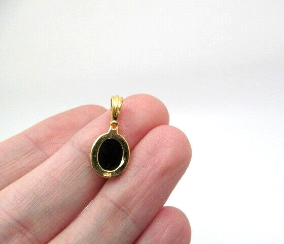 925 Sterling Silver Gold Oval Triplet Opal Iridescent Clear Stone Pendant