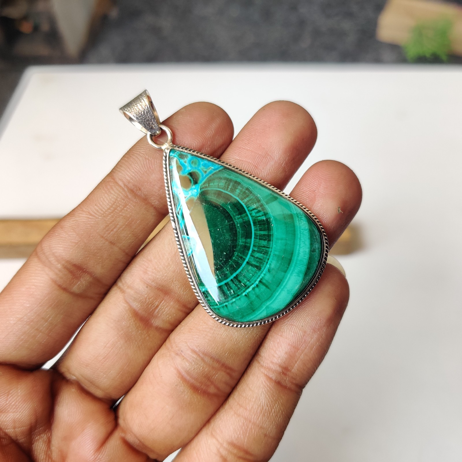 Azurite Malachite Gemstone Pendant 925 Sterling Silver Wedding Gift Item BT900