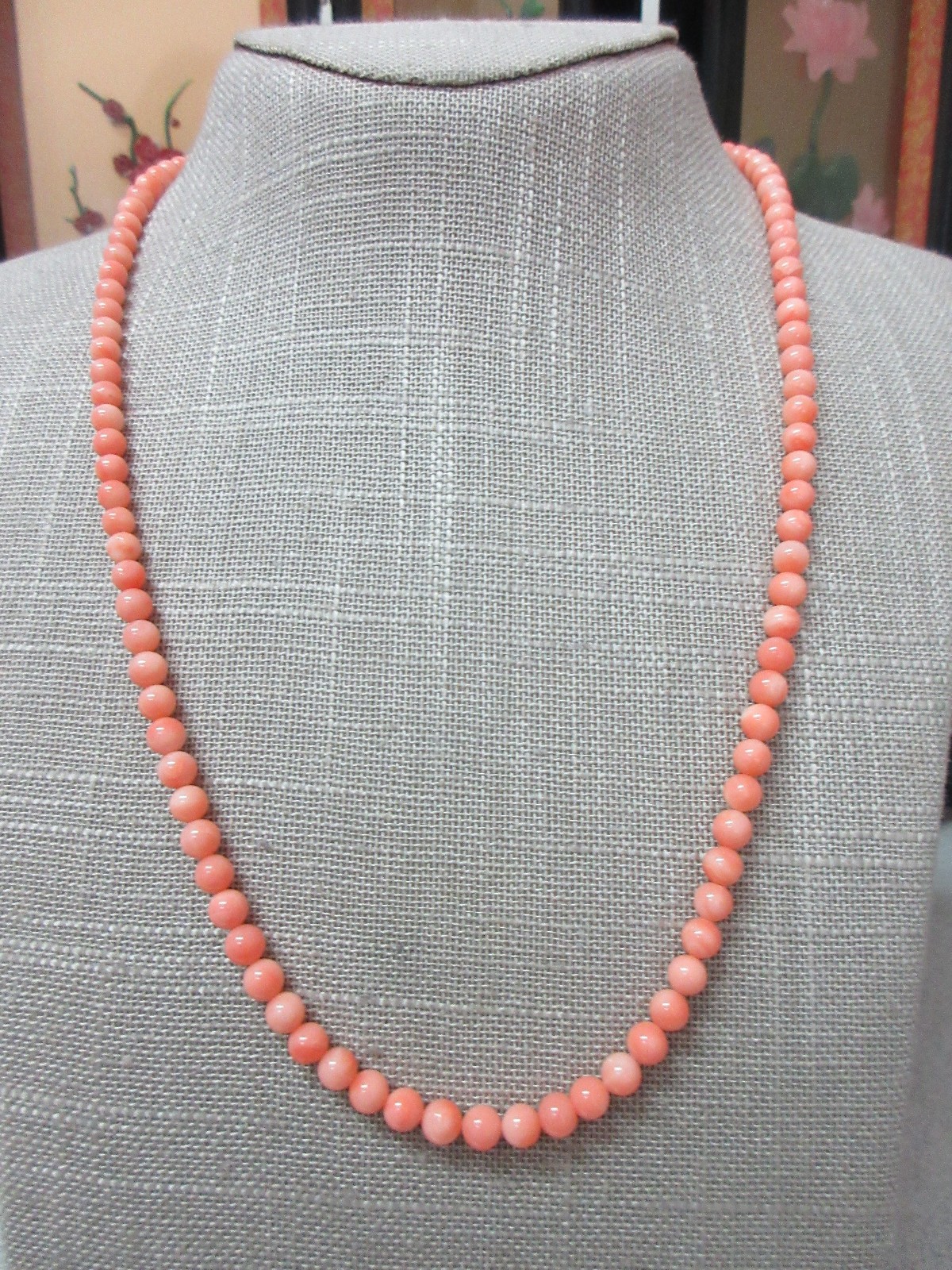 Vtg 21″ 14k 5mm Angel Skin Coral Beads Necklace 18.34 Grams