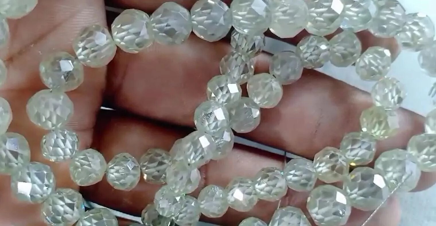 Certified 3 mm 18 Inches Off White Diamond Beads Necklace VVS1 ! Birthday Gift