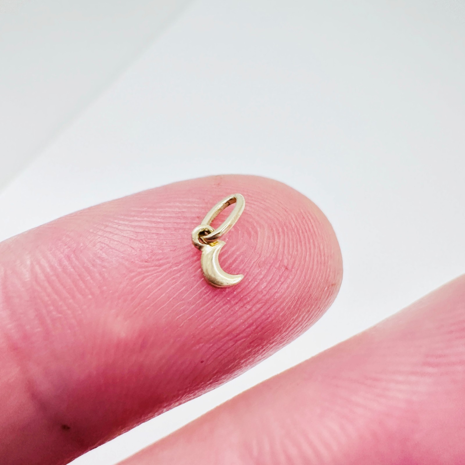 14K Solid Yellow Gold 3mm Teeny Tiny – Very Small Beveled Moon Charm Pendant