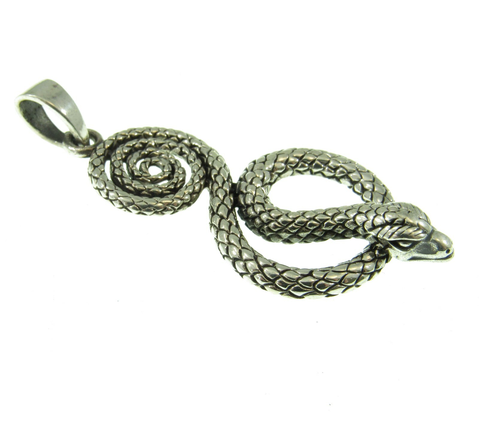 Handcrafted Solid 925 Sterling Silver Coiled SNAKE Pit Viper Pendant