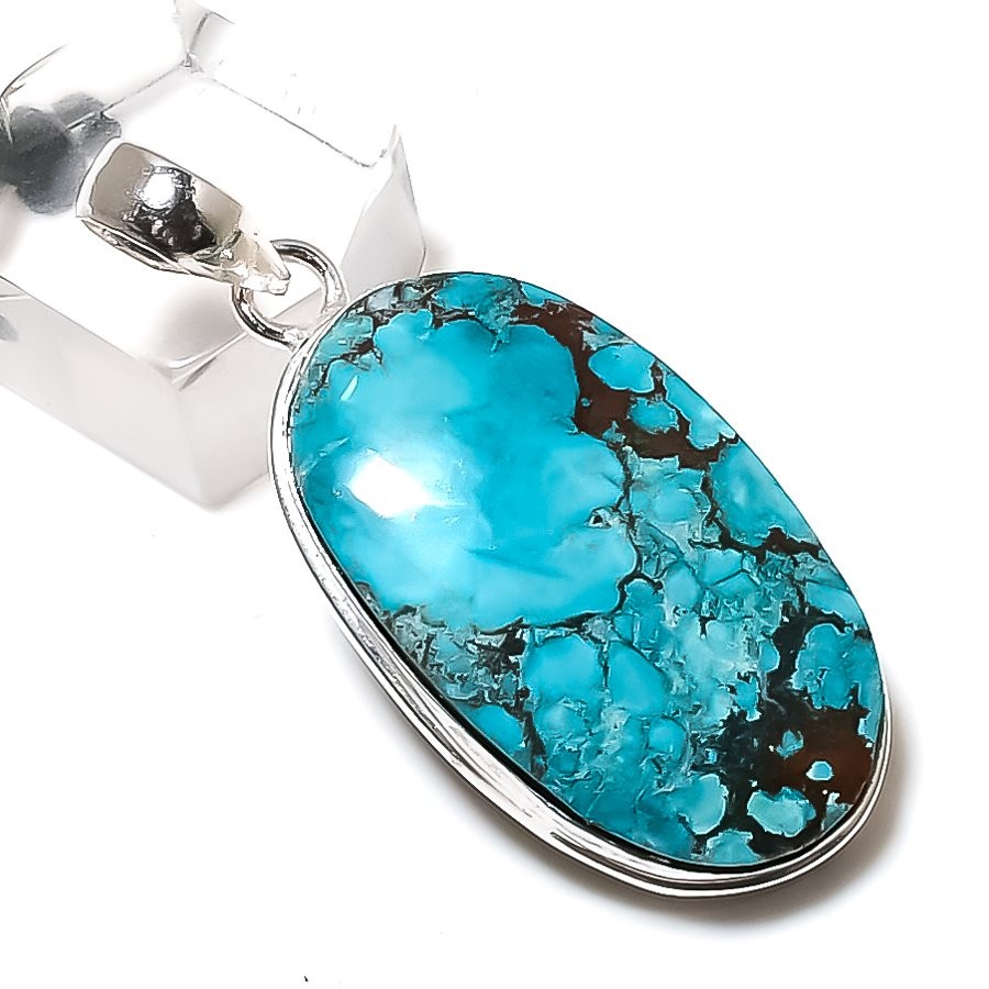 Tibetan Turquoise Gemstone 925 Sterling Silver Gift Jewelry Pendant 1.89″ i711