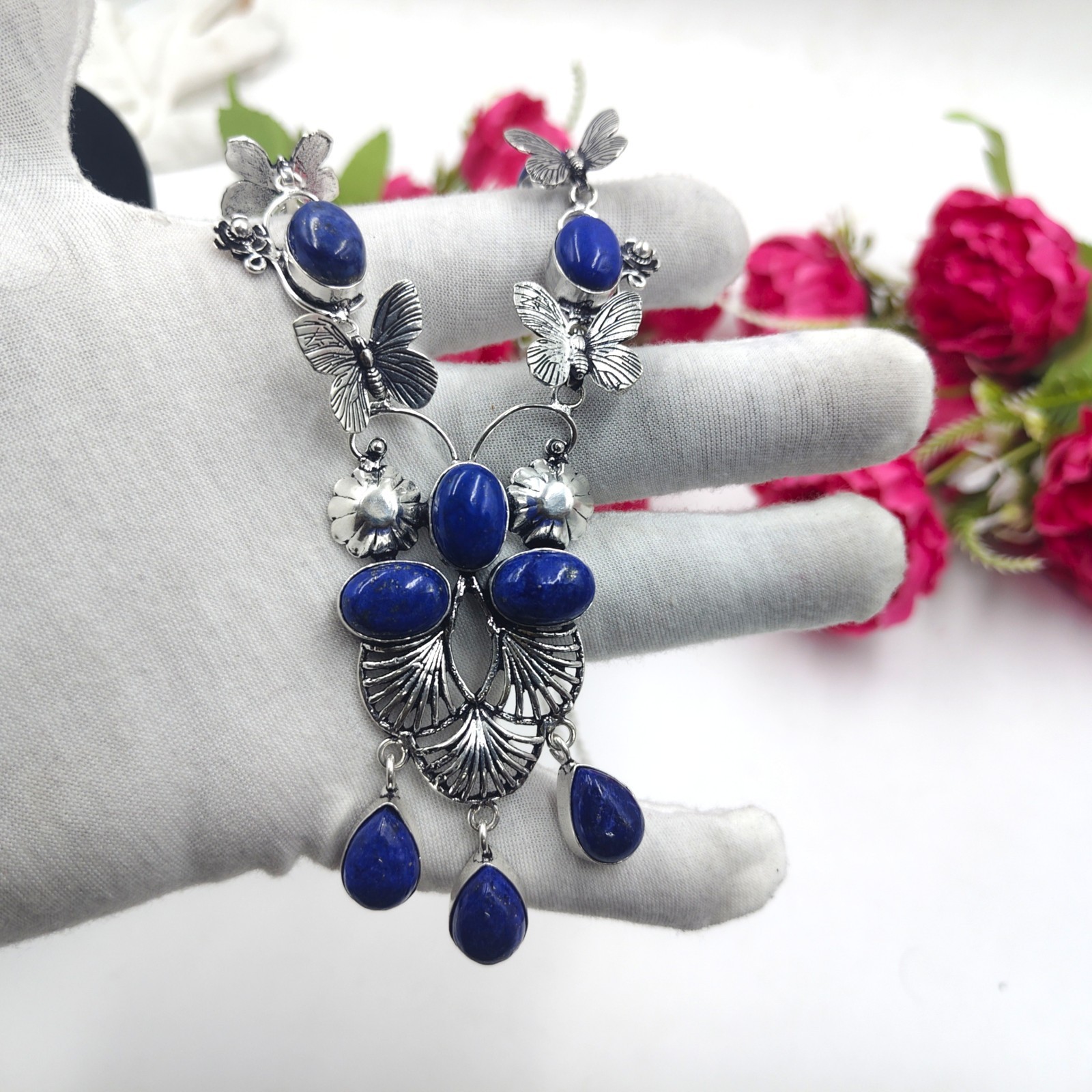 Lapis Lazuli Gemstone Handmade 925 Sterling Silver Jewelry Necklace Sz-17-18″