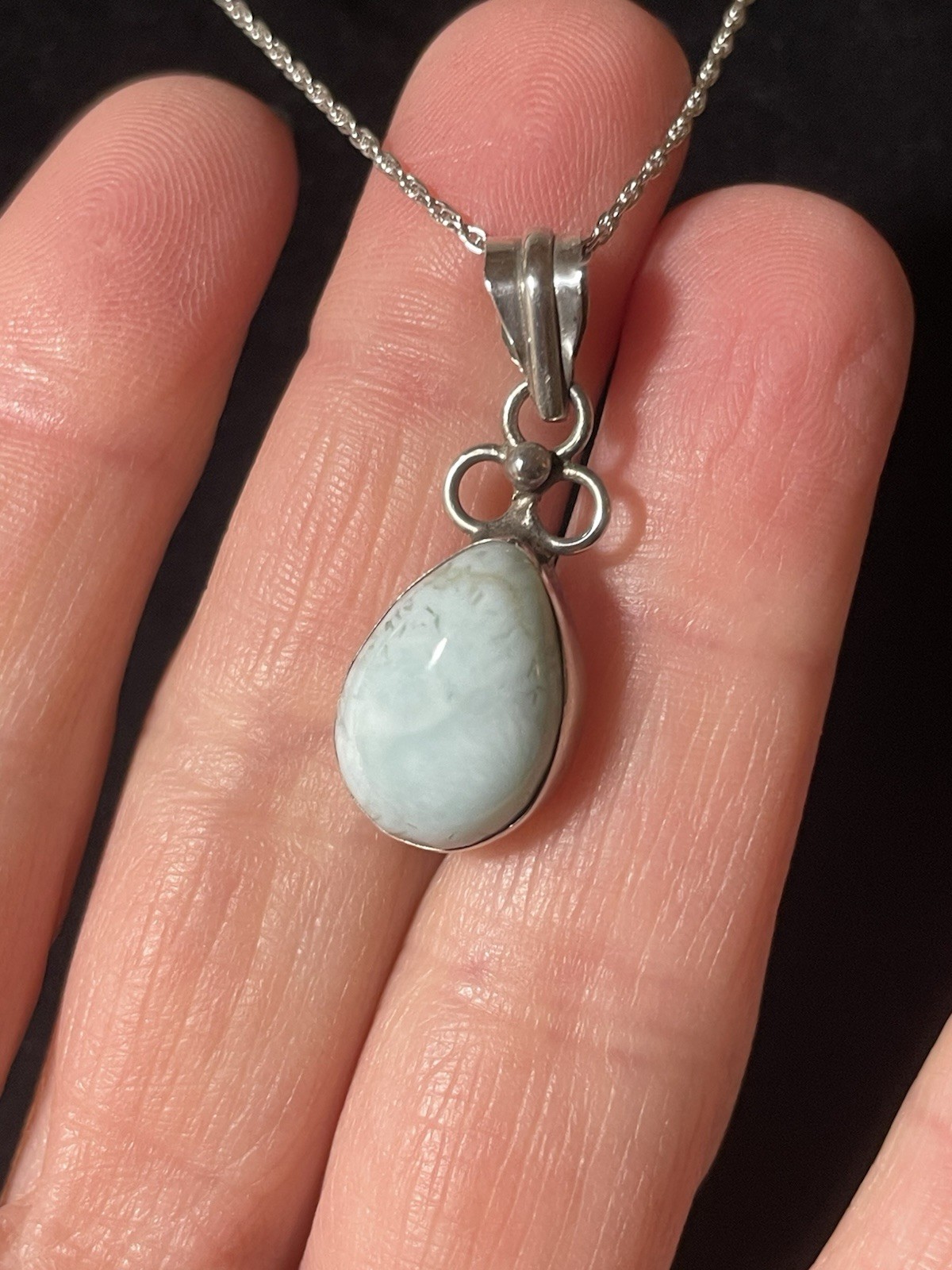 925 Sterling Silver Larimar Pendant On 16-17 Inch Chain