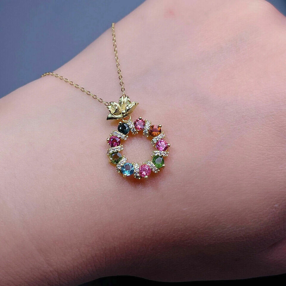 14K Yellow Gold Finish 1.00Ct Round Cut Rainbow Circle Pendant 18” Free Chain
