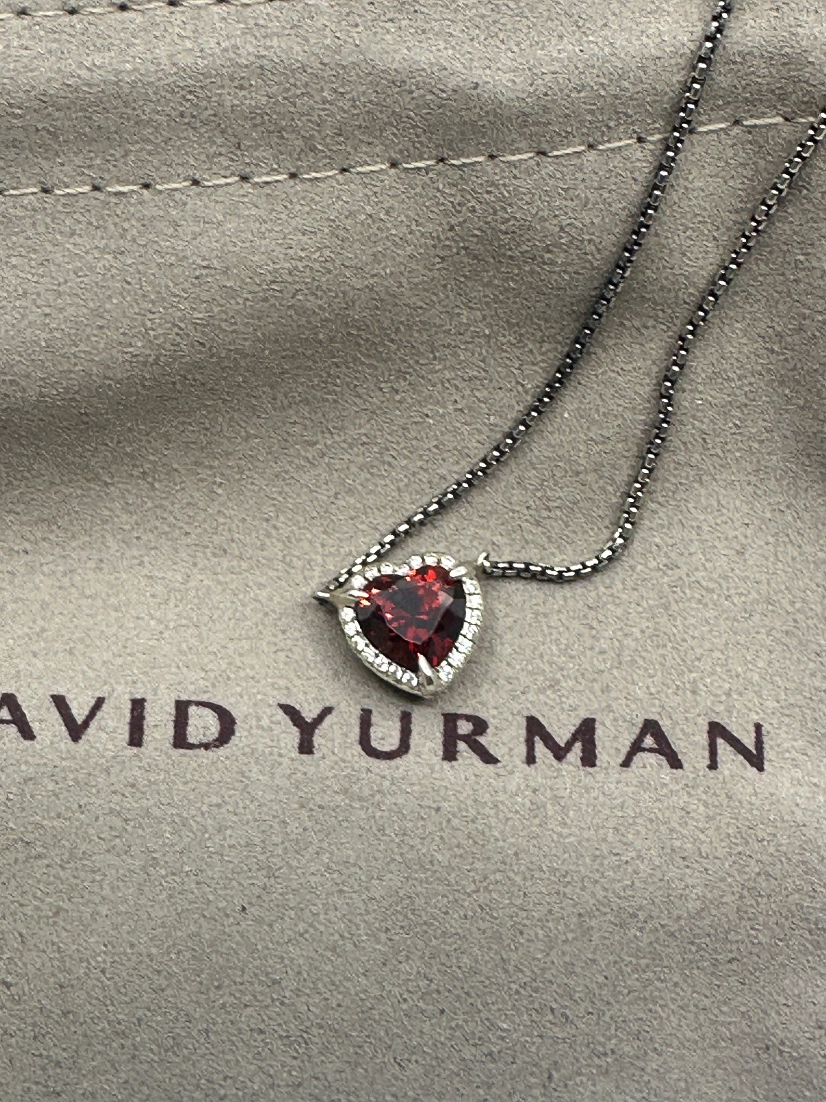 925 David Yurman Chatelaine Garnet Heart Pendant Necklace
