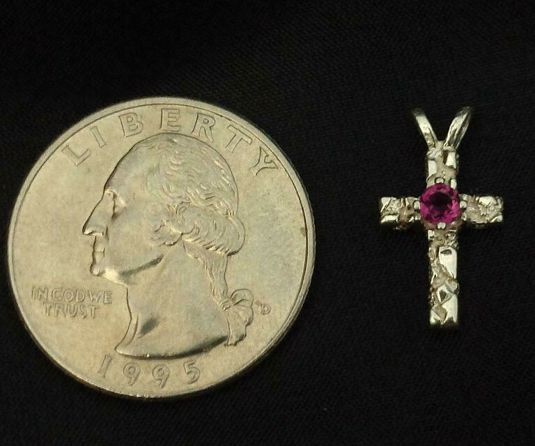 PETITE BIRTHSTONE CROSS PENDANT CRAFTED WITH .925 STERLING AND GENUINE GEMSTONES