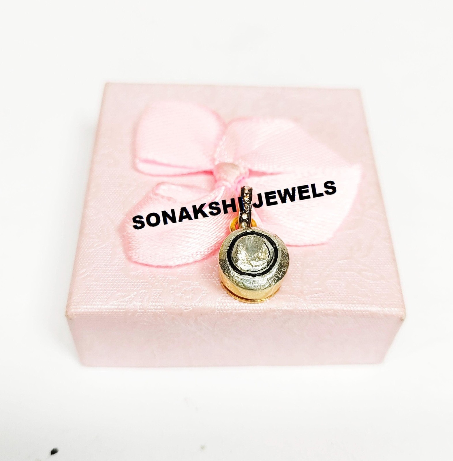 Handmade Polki Diamond Pendant: 925 Sterling Silver Halo Jewelry Pendant