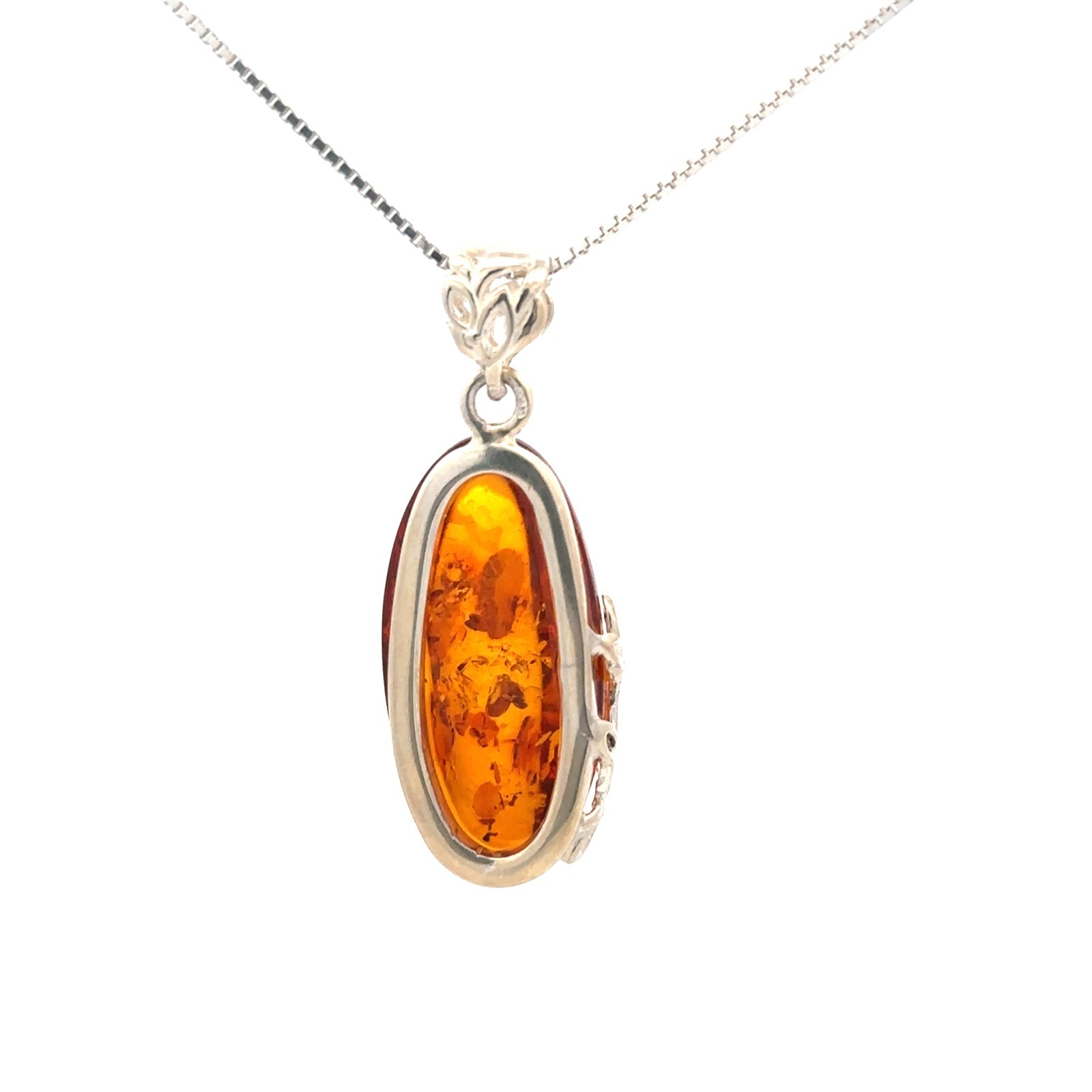 Sterling Silver Baltic Amber Pendant (1/2 x 1 1/2 Inch)
