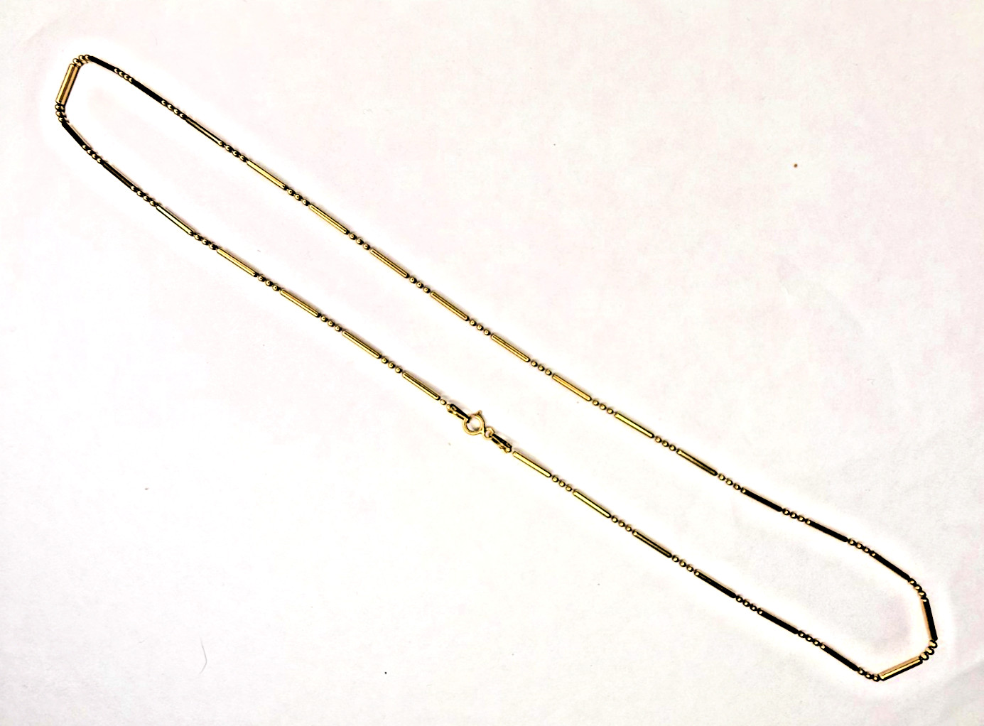 Vintage 14K Yellow Gold 20″ Station Bar & Bead Chain Necklace – 4.95g