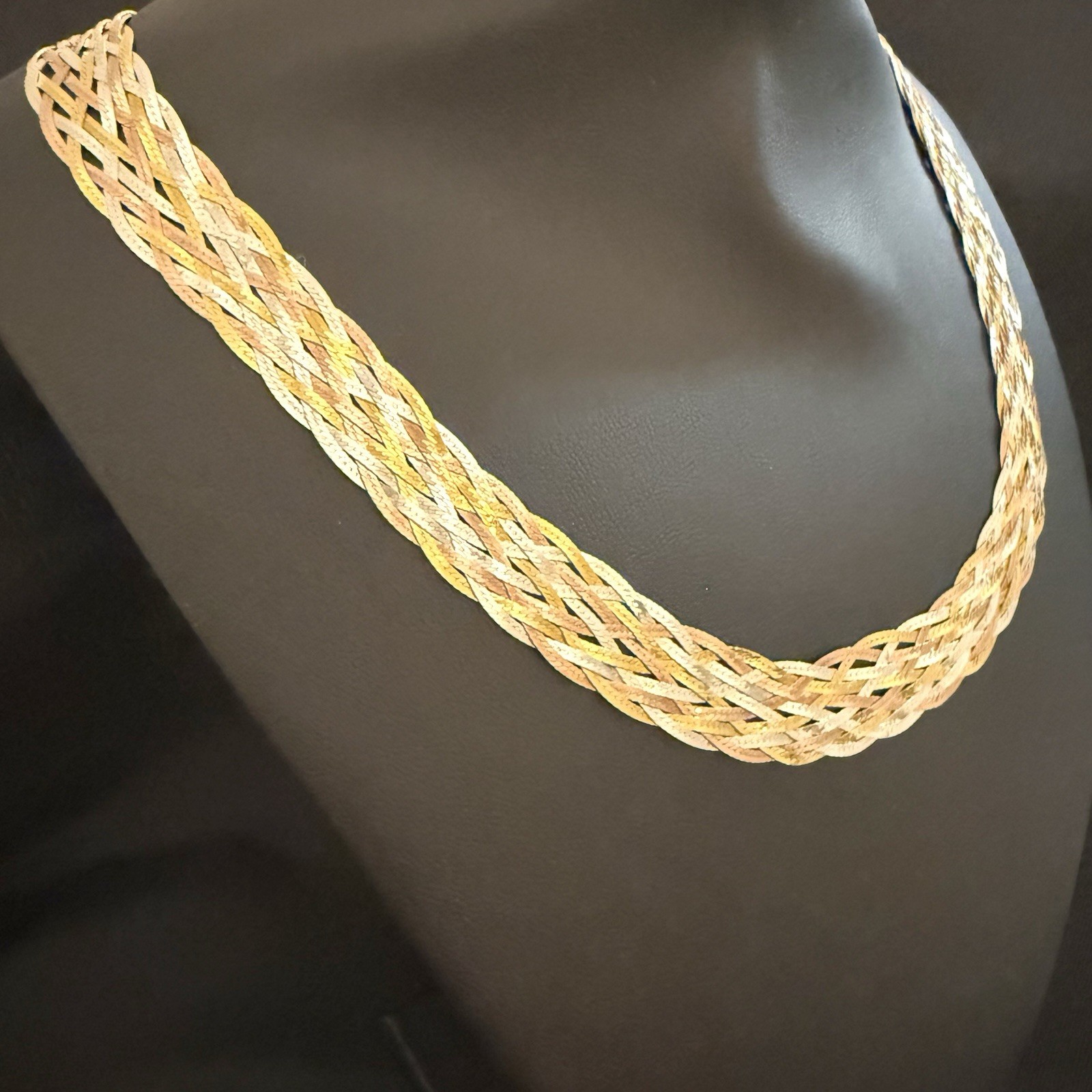 Karizia 925 Italy Tri Color Sterling Silver Braided Woven Necklace 16 Inch