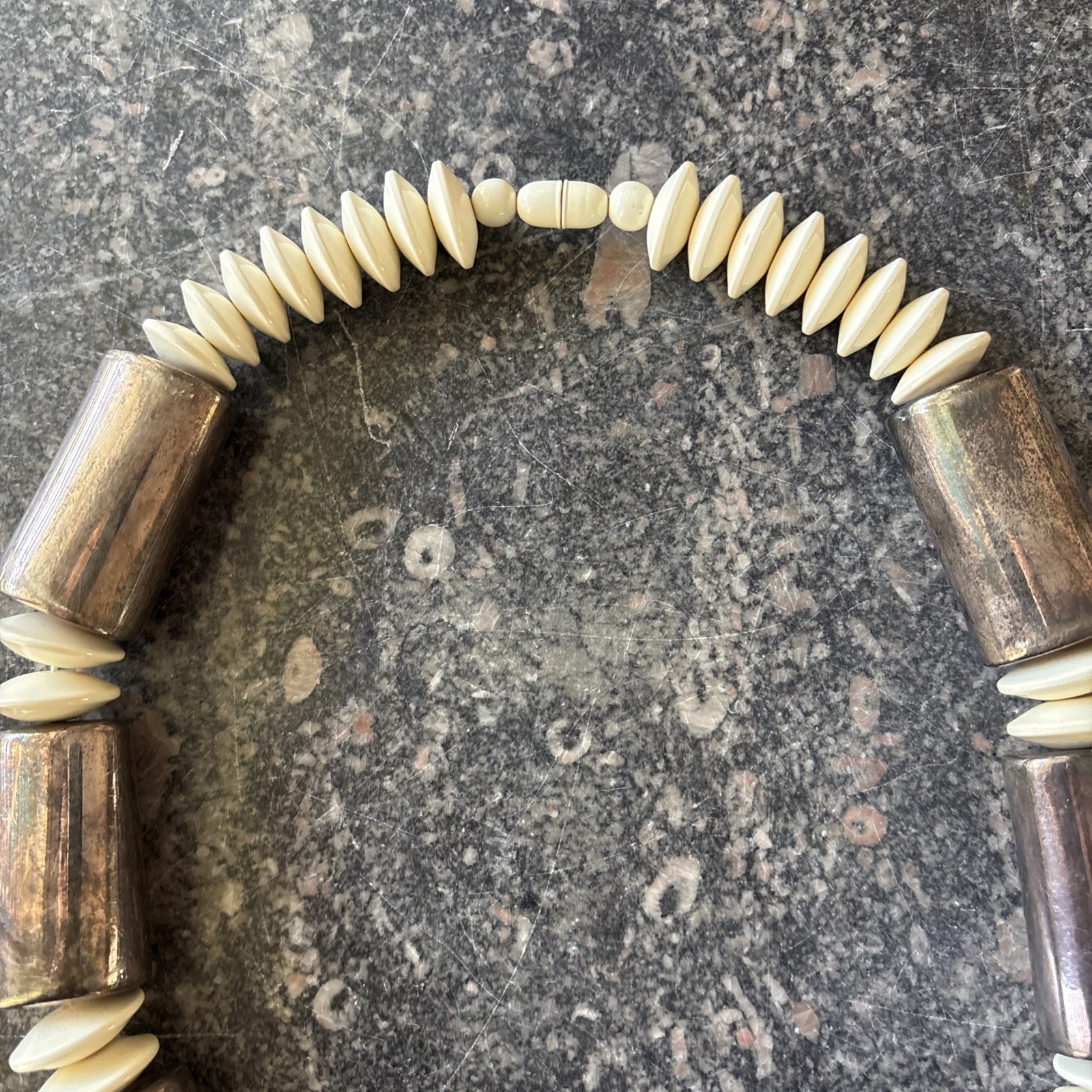 Necklace 283g 925 Sterling Silver Modernist Indigenous Beads Plastic Discs