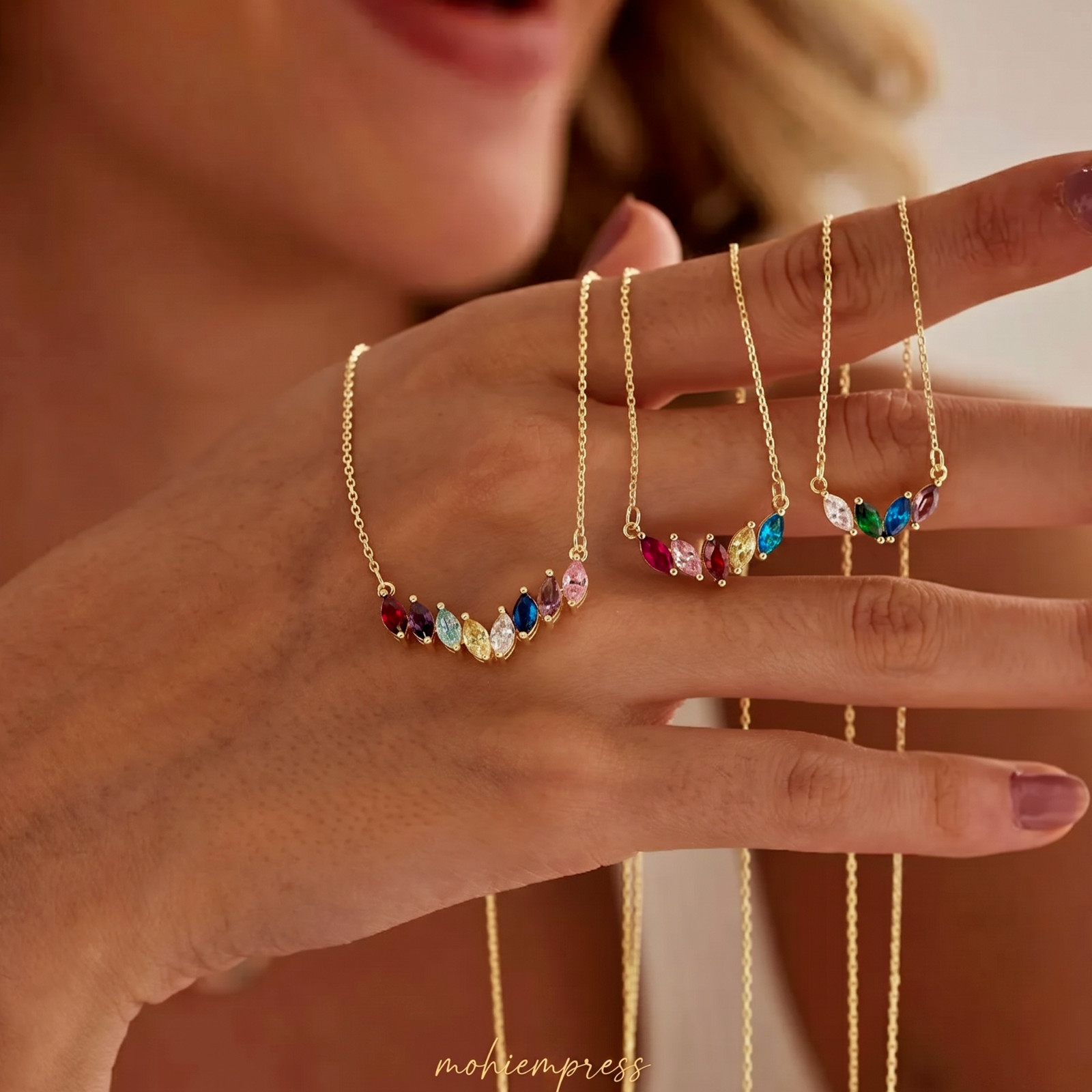 925 Sterling Silver Personalized Marquise Birthstone Necklace