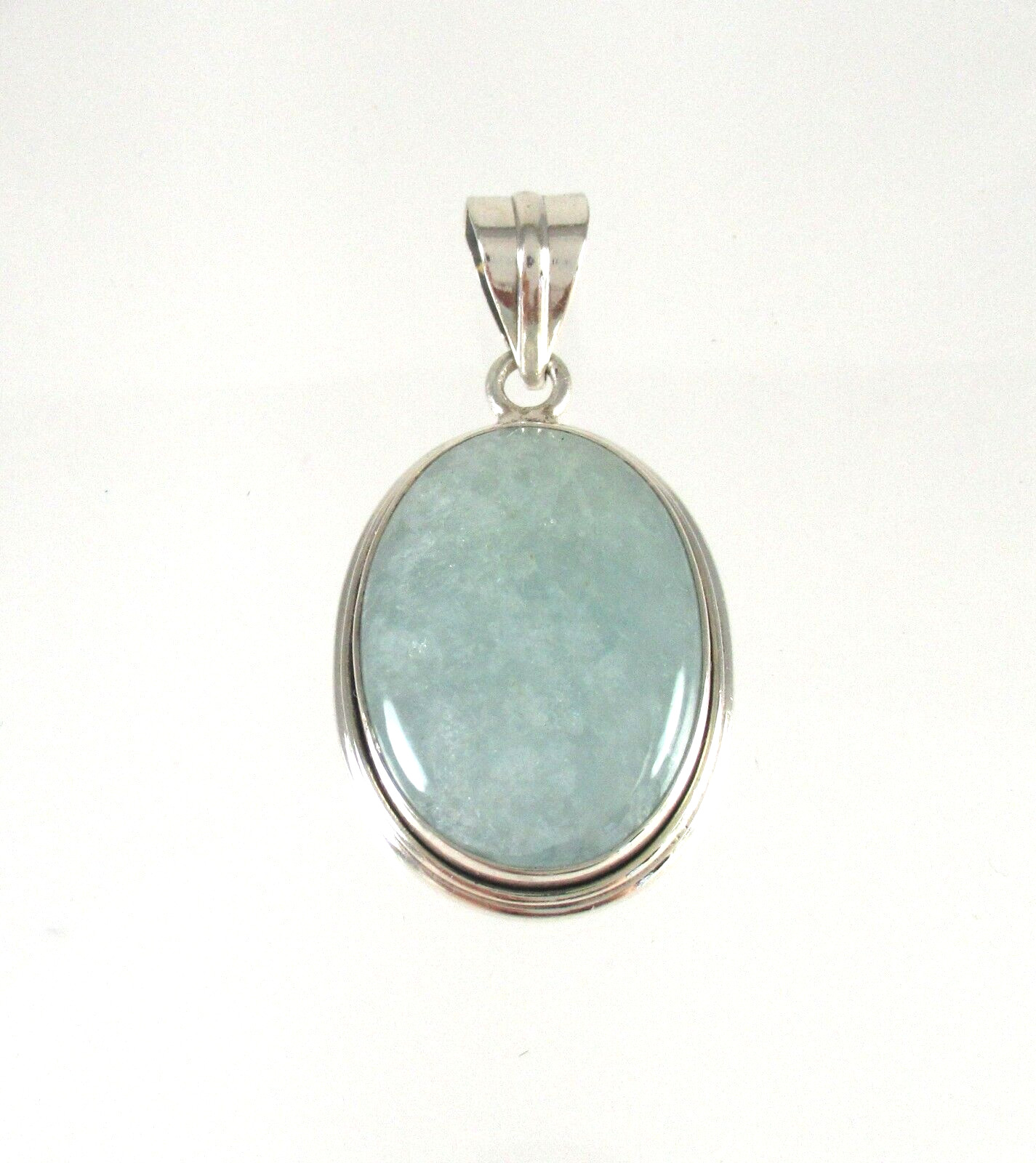 .925 Sterling Silver Amazonite Pendant Bezel Set Oval Cabochon 2″ Statement