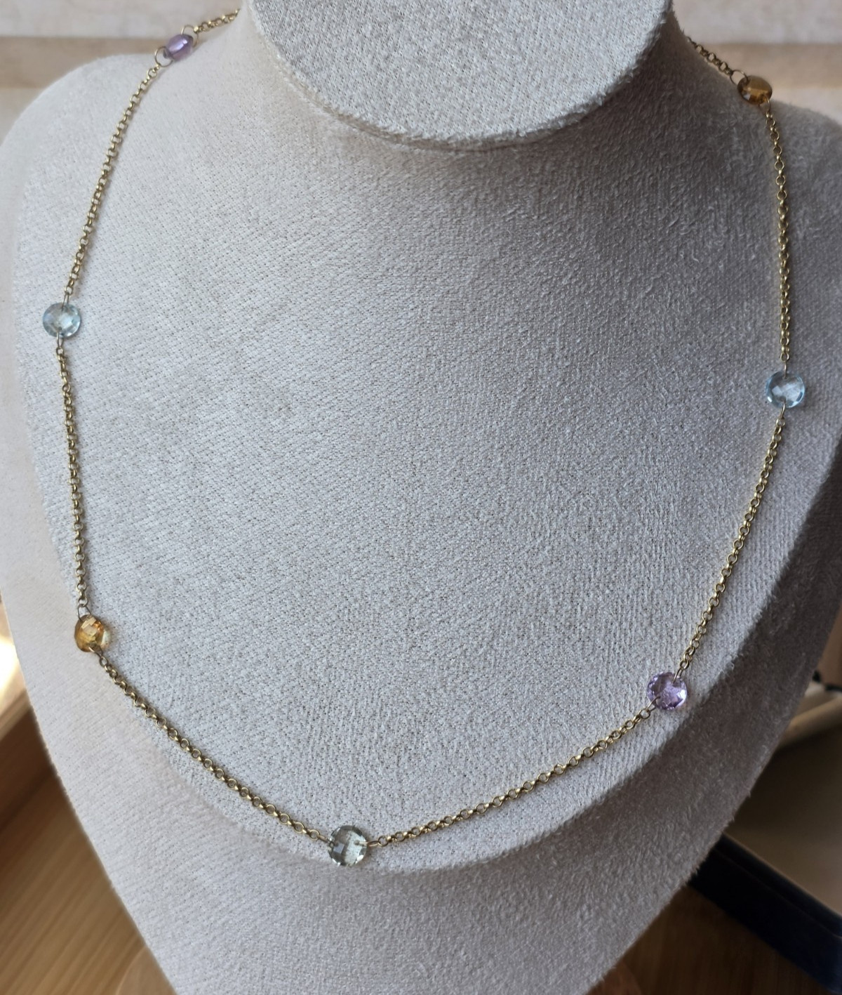 14K Yellow Gold Multi Gemstones Necklace By The Yard