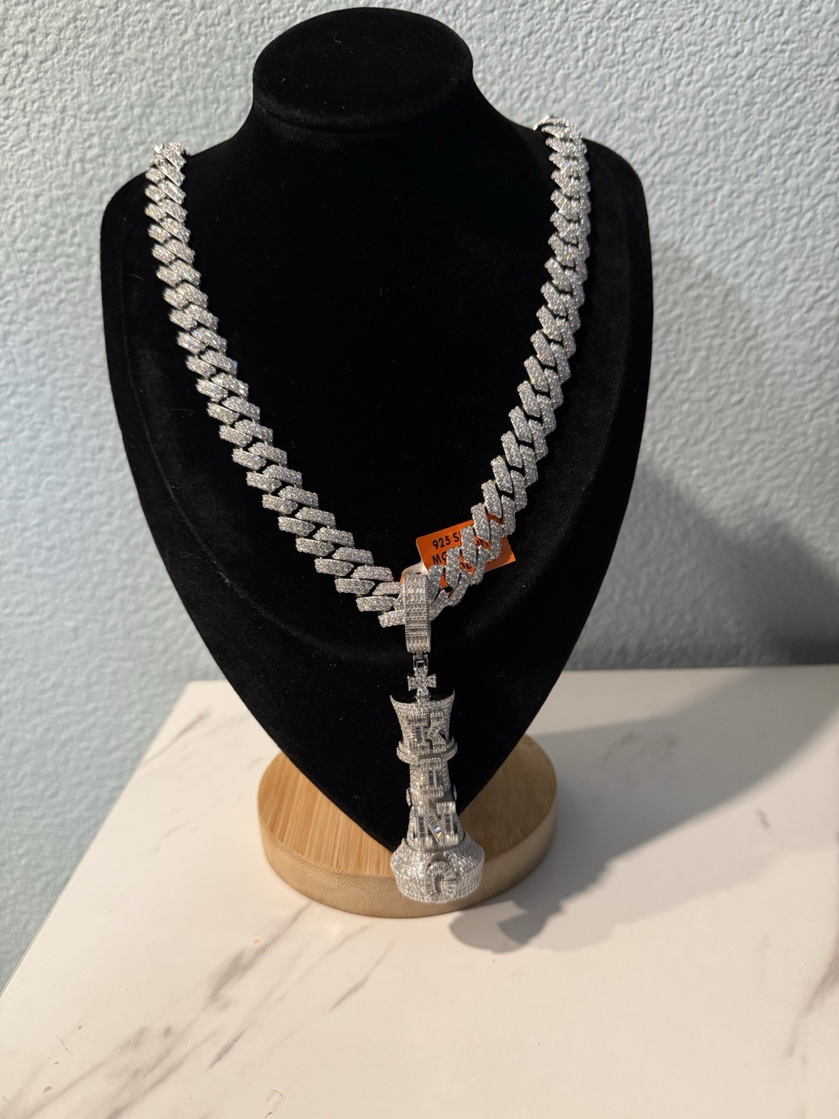 16mm 24” Moissanite Chain Sterling Silver 925 With 925 Moissnaite King Pendant