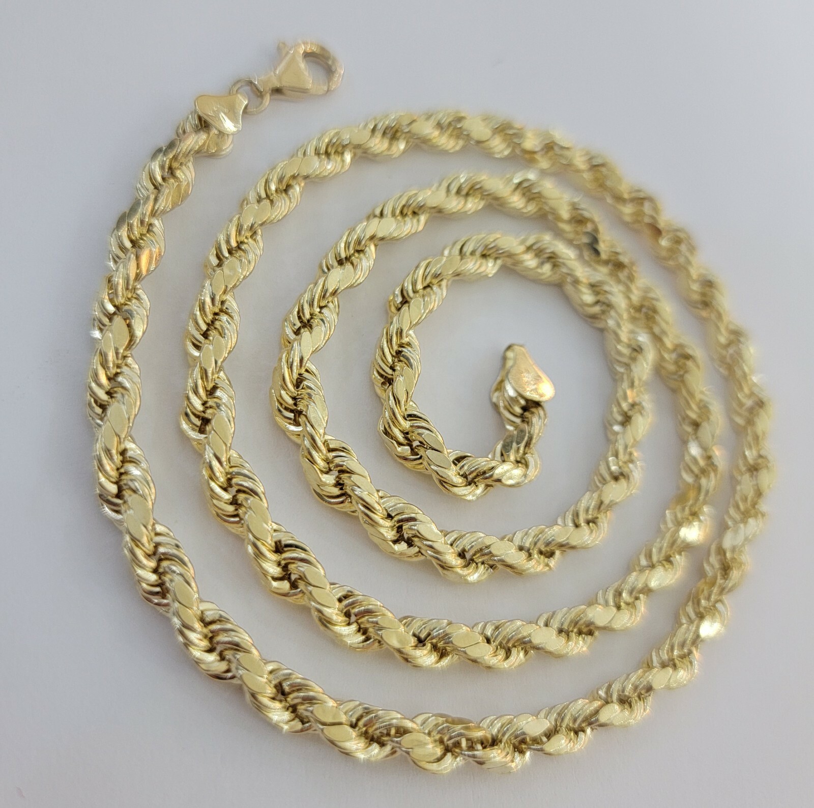 Real Gold 10k Rope Chain Necklace 5mm 18″-30″ Inch Yellow Gold Diamond Cut Men