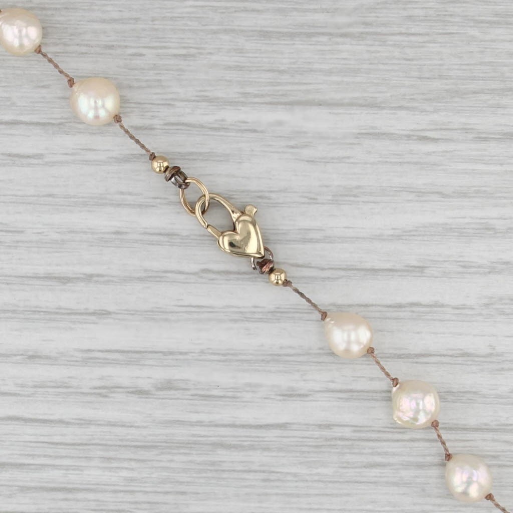 Baroque Cultured Pearls Single String Strand Necklace 14k Gold 17″ Heart Clasp