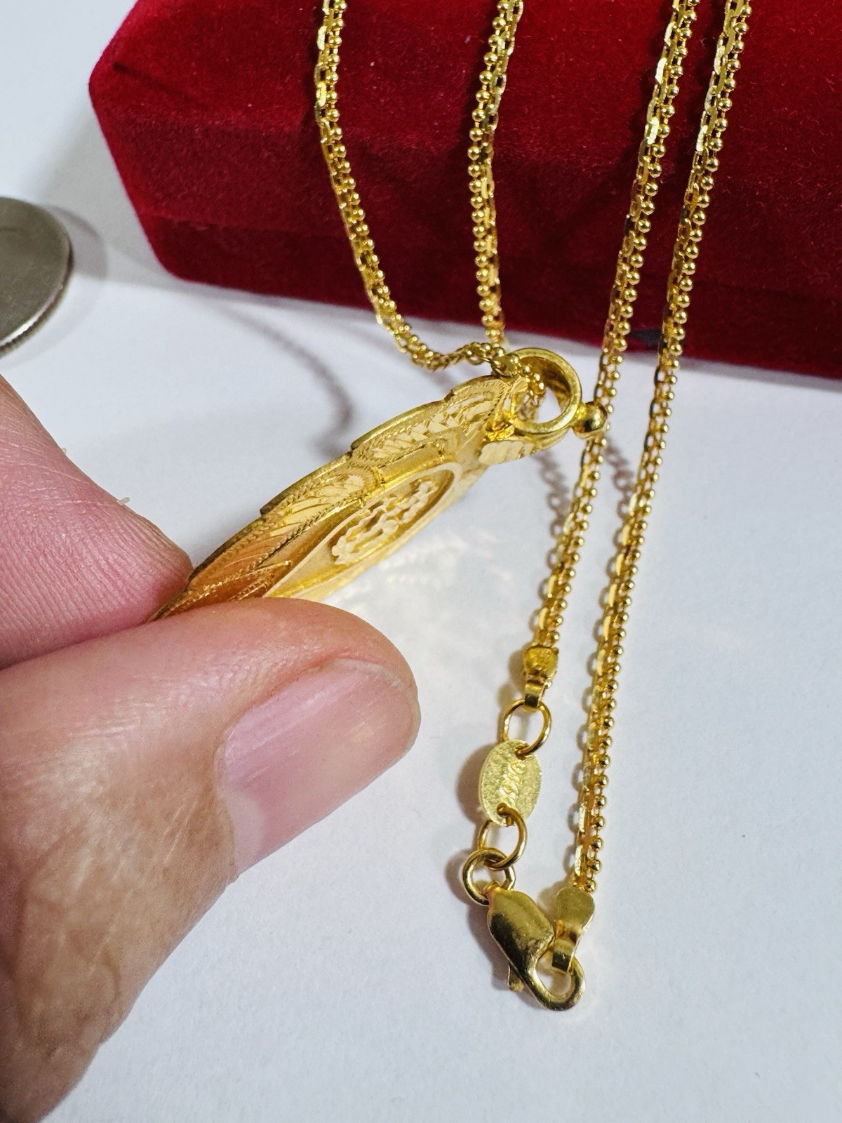 Saudi Dubai 22K Solid 916 Real Gold Leaf Flower Necklace 20” Long 12.1g 2.2mm