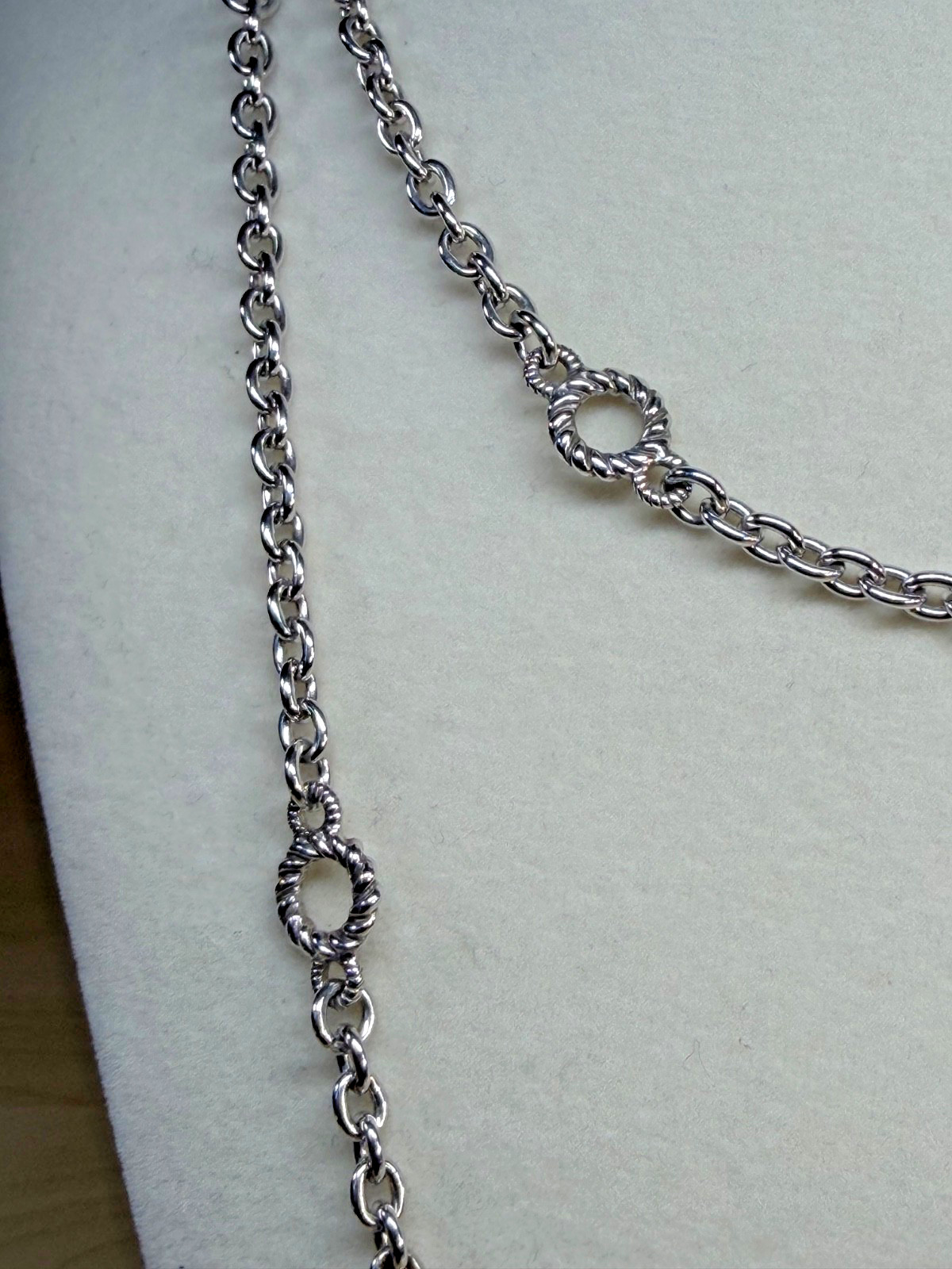Judith Ripka Sterling Silver Oval Link Chain Round Texture Station Necklace 36in