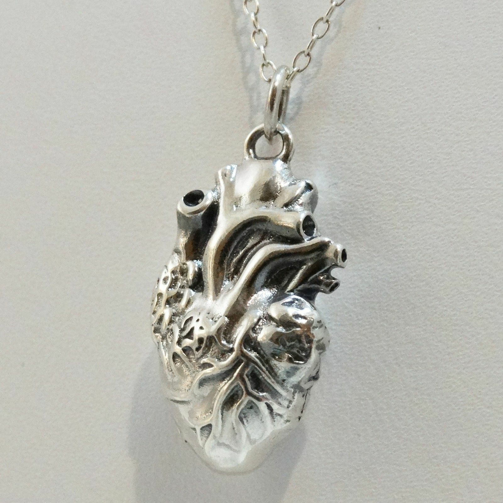 3D Anatomical Human Heart Charm Necklace – 925 Sterling Silver – Love Lifelike