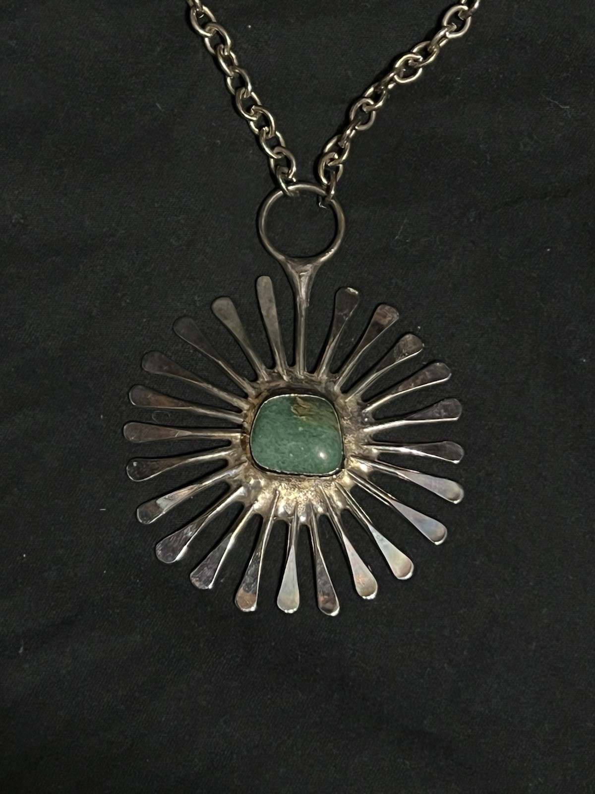 VTG 1970s Jacob Hull Denmark Brutalist Sunburst Pendant Necklace B+D Chain Hook