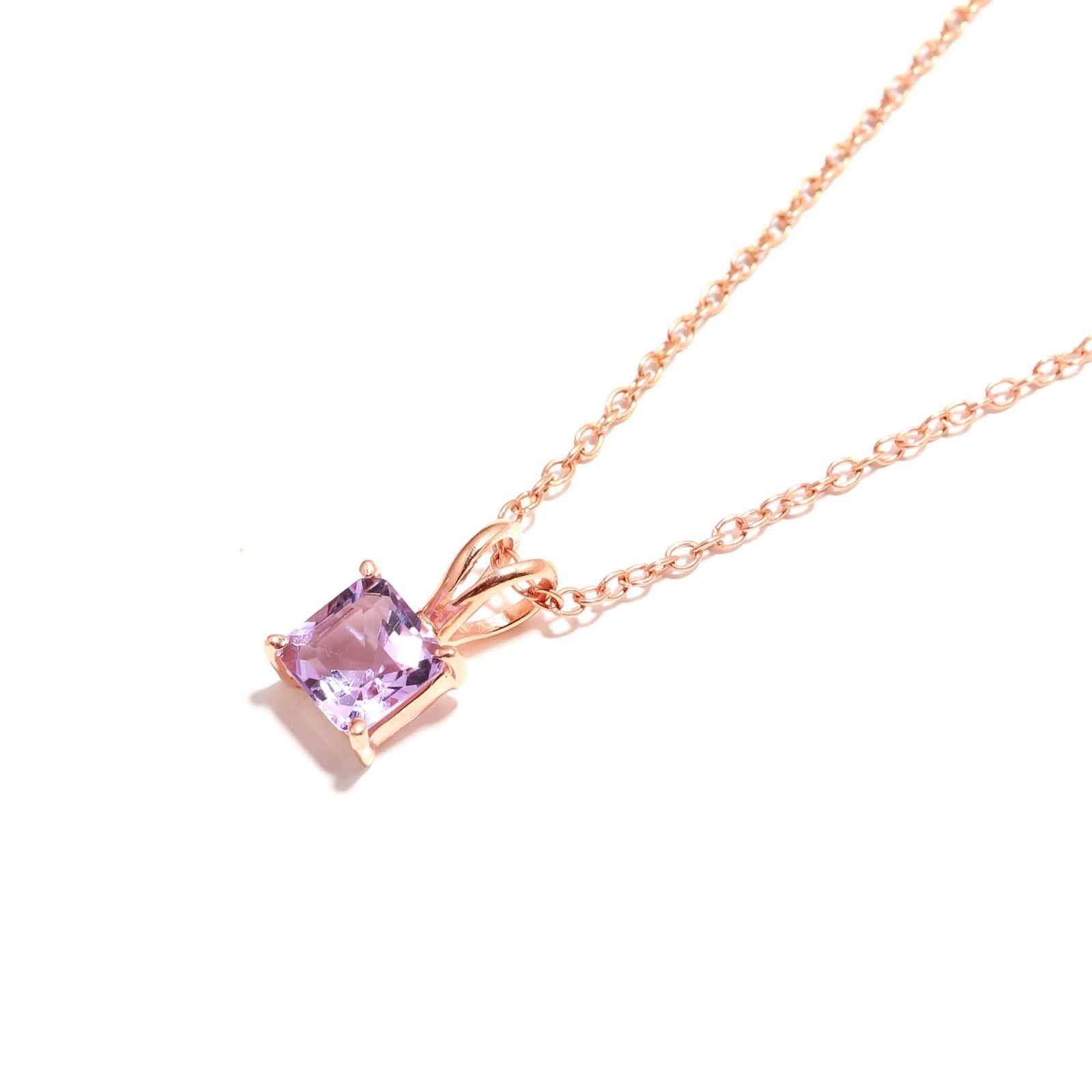100%Natural Pink Amethyst Octagon Necklace Rose Gold Plated Solid Silver Jewelry