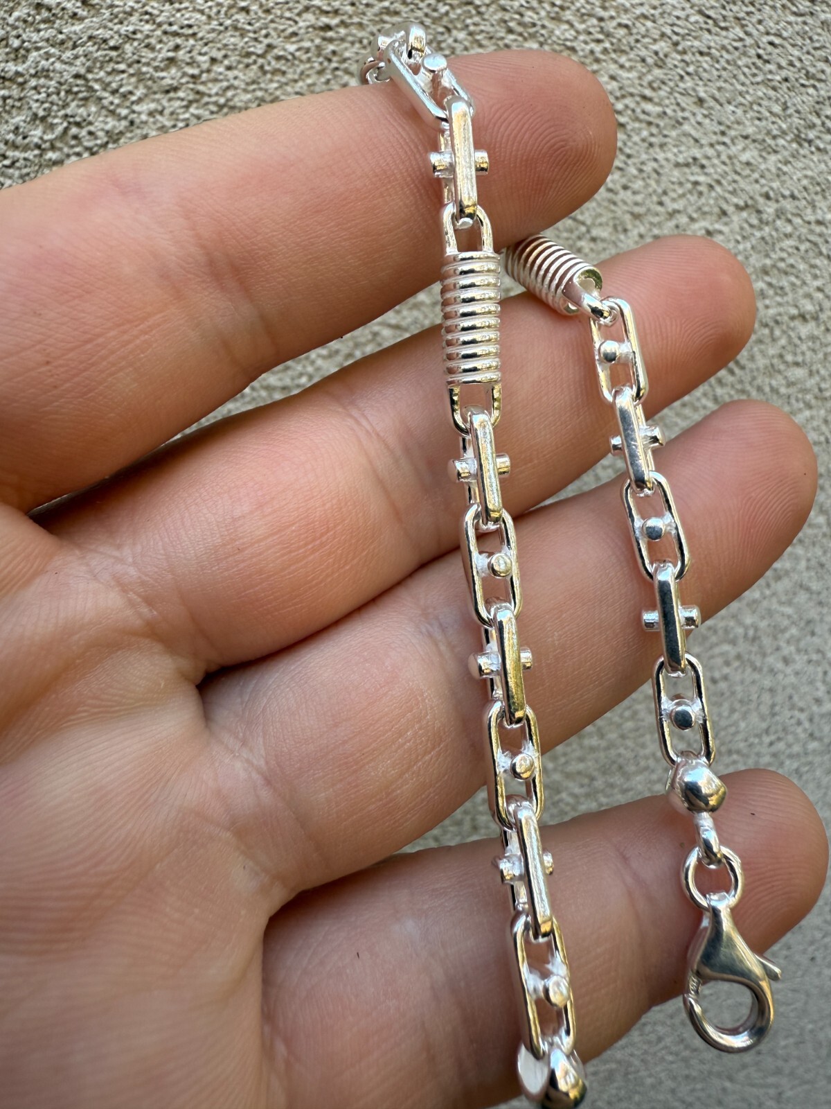 Real 925 Sterling Silver Handmade 5mm Spring Barrel Bullet Rolo Chain Necklace
