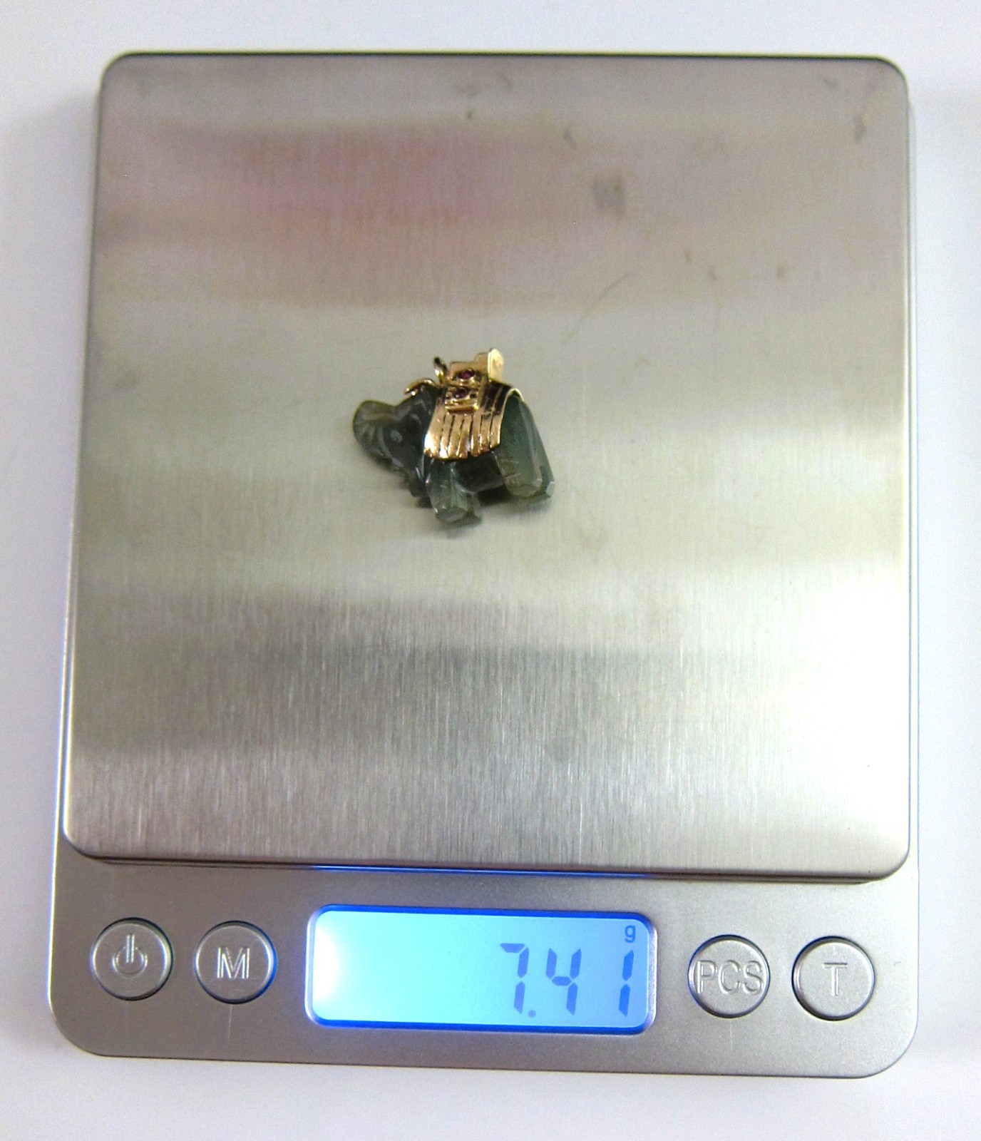 Nephrite Jade Elephant w/ 14kt Yellow Gold & Ruby Detail