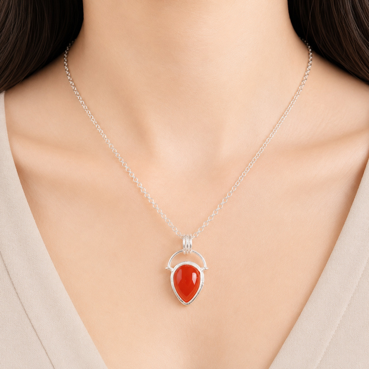 Carnelian Gemstone Jewelry 925 Sterling Silver Handmade Pendant 1.01″ For Women