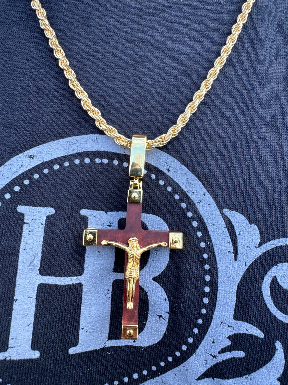 Small Plain Real 925 Silver & Natural Wood Jesus Cross Pendant Necklace 1.25″