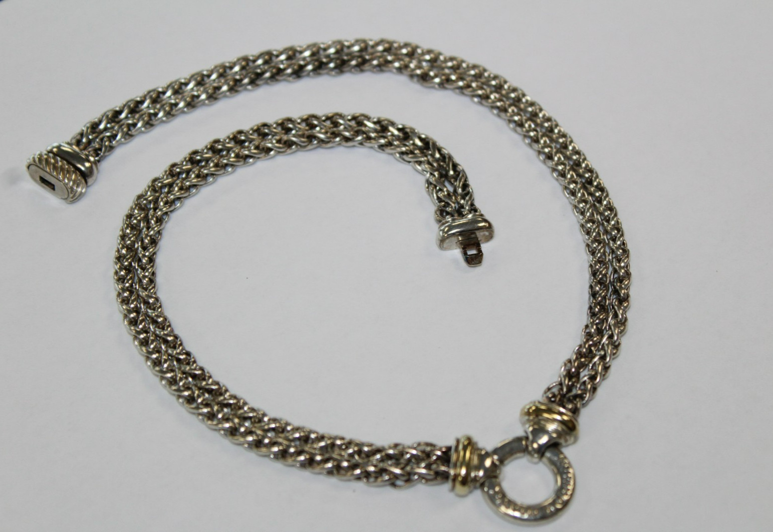 David Yurman Sterling & 18k Double Wheat Chain Amulet Necklace 16″ [016WEA]