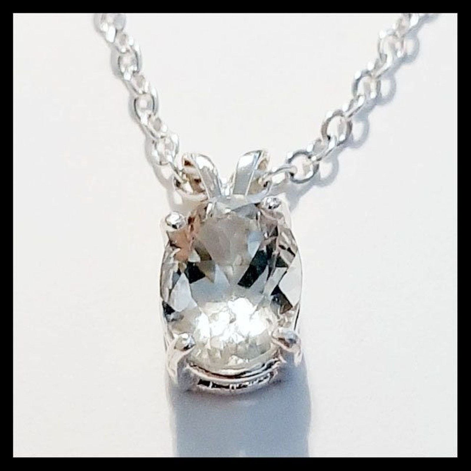 Oval Very Very Light (Clear) Green Topaz Pendant w/ Sterling Silver Necklace