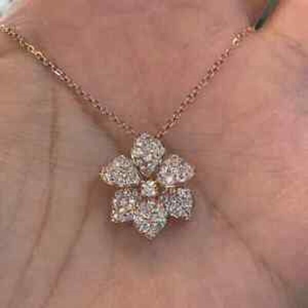 1.30Ct Round Lab Created Diamond Flower Pendant 14K Rose Gold Plated 18″