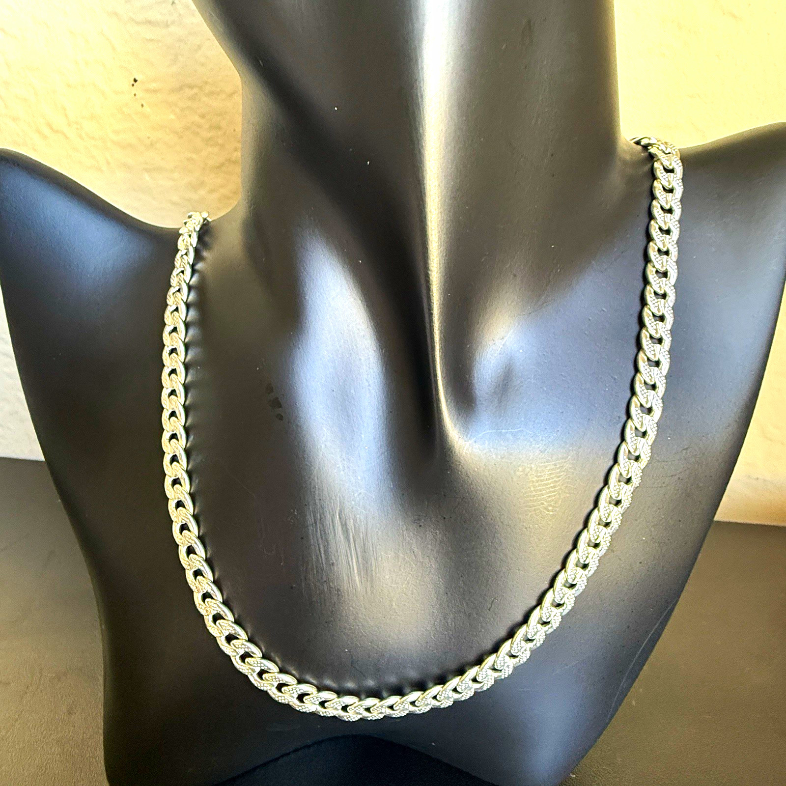 925 Sterling Silver Cuban Link Diamond Cut Chain Necklace, Lobster Clasp 22”
