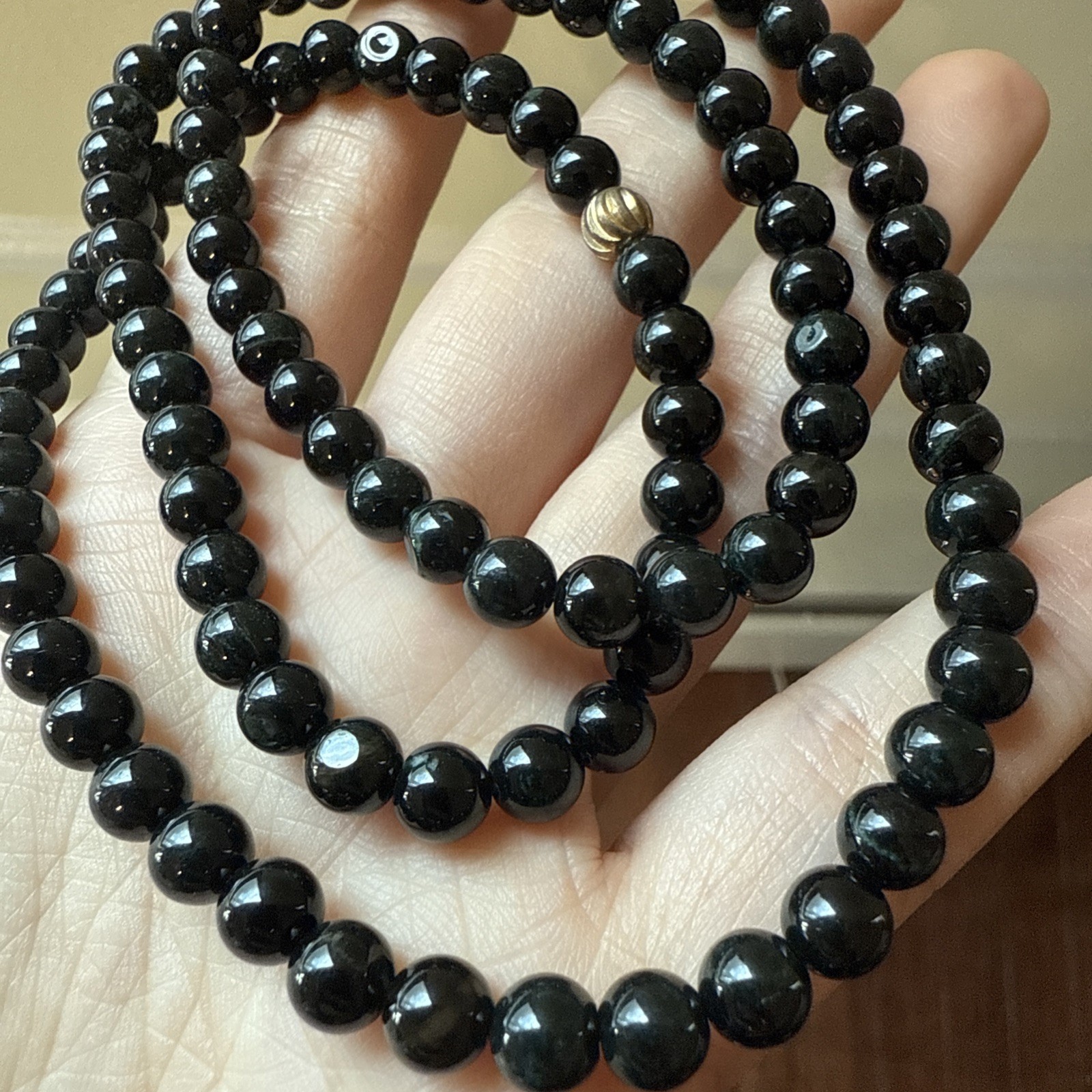 untreated Myanmar Grade A Black Jadeite Long Beaded Necklace 6.2 Mm 6 Mm