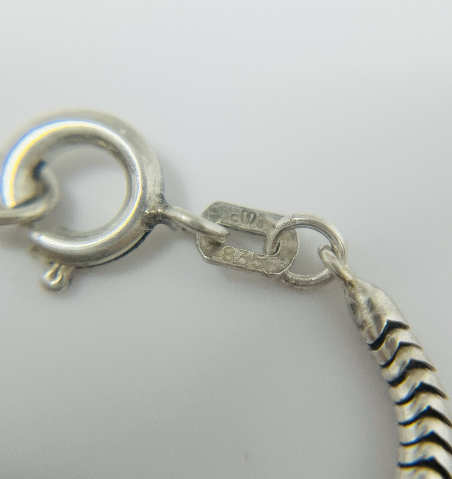 835 German Silver Ball Charm Pendant Snake Chain Necklace 16”