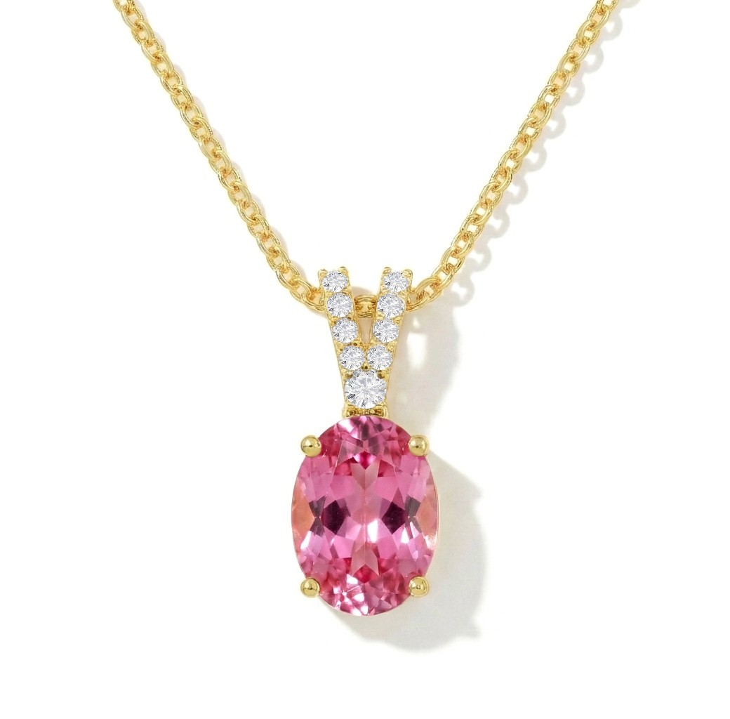 Oval Pink Tourmaline & Diamond Accent Necklace, October Birthstone Jewelry Gift