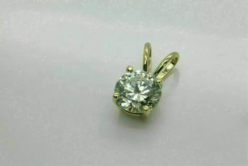 1.00Ct Round Cut Solitaire Diamond Pendant With Chain 14k Yellow Gold Over