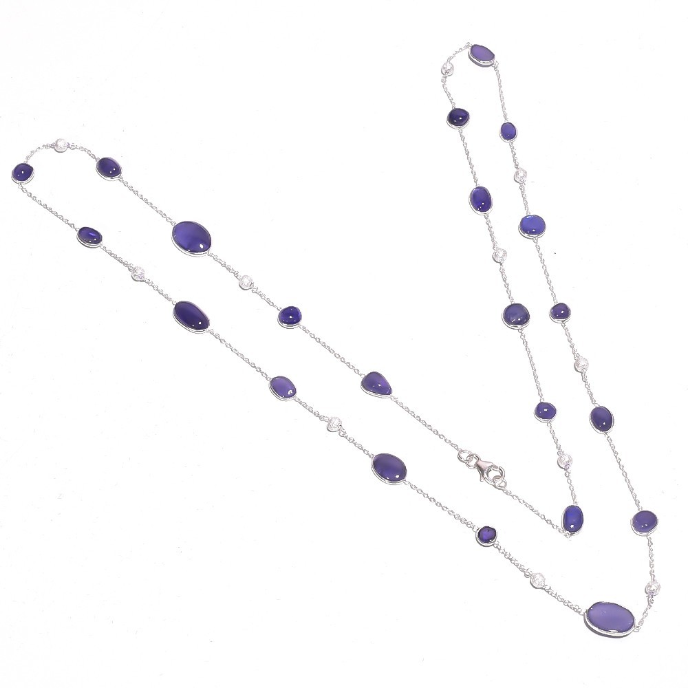 AAA Natural Tanzanite Station Necklace 925 Sterling Silver Long Chain 36″ P-604