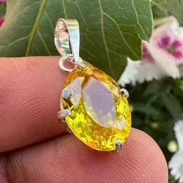 22 Ct Natural yellow Sapphire Oval Cut 925 Solid Silver Pendant Gemstone+ Gift