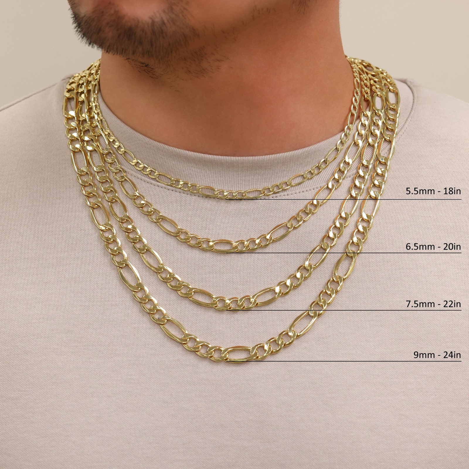 14K Yellow Gold 2mm-7.5mm Figaro Link Chain Necklace Bracelet Men Women 7″- 30″