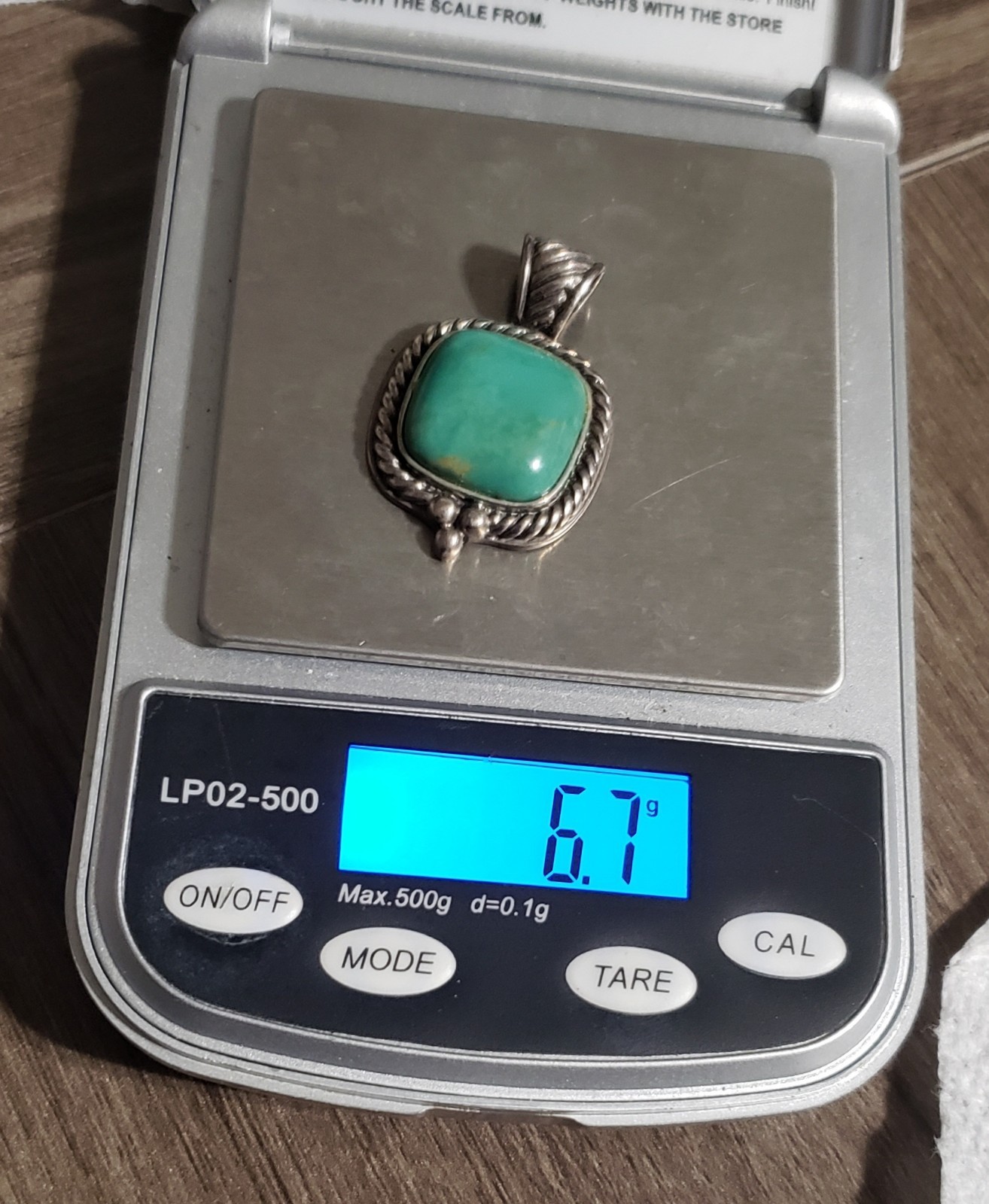 Sterling Silver Pendant with Green/Blue Stone 35mm Rope Design Marked 925