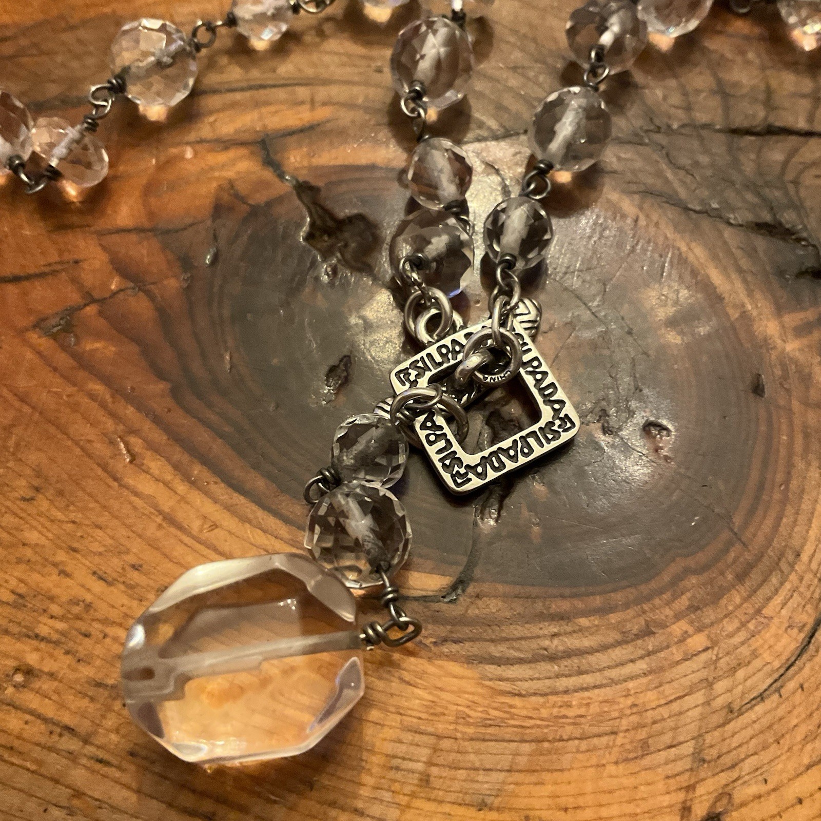 Retired Silpada N1503 Sterling Silver Glass Nugget Necklace Toggle Lariat Long