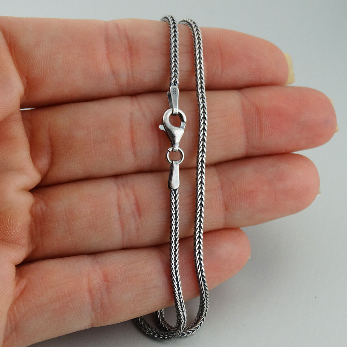 1.5mm Antiqued Square Foxtail Chain – 925 Sterling Silver – Oxidized Necklace