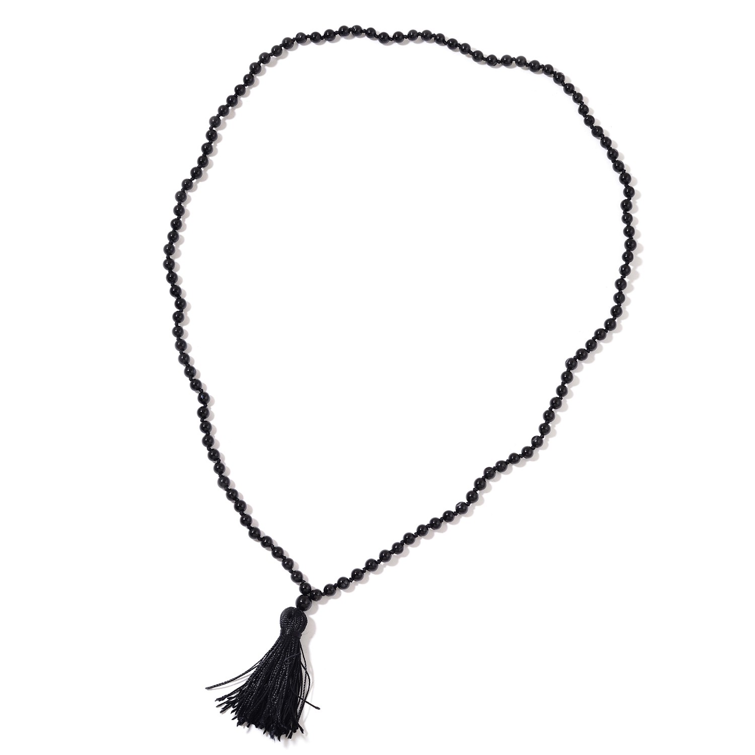 Black Agate Beaded Tassel Necklace (36″) 202.50 cts. New in Gift Box! #JN1027