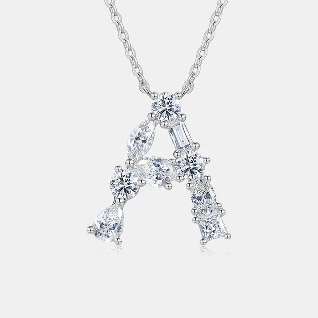 1Ctw Multi Cut Real Moissanite Initial “A” Letter Pendant 14K White Gold Plated